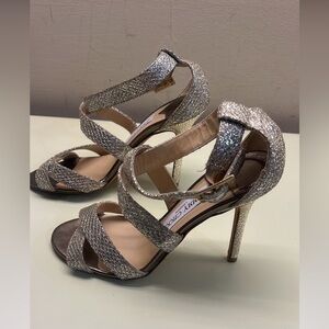 Jimmy Choo Silver Stiletto Heels with Strappy Design